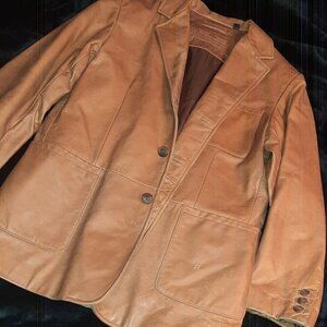 Vintage Genuine Leather Blazer – Burnt Tan, Classic 2-Button Style